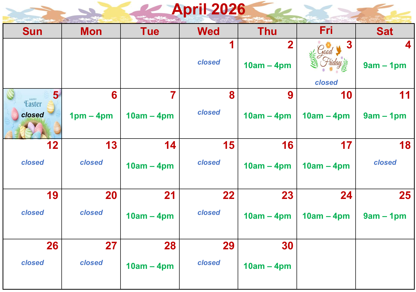 Clinic hours for this month