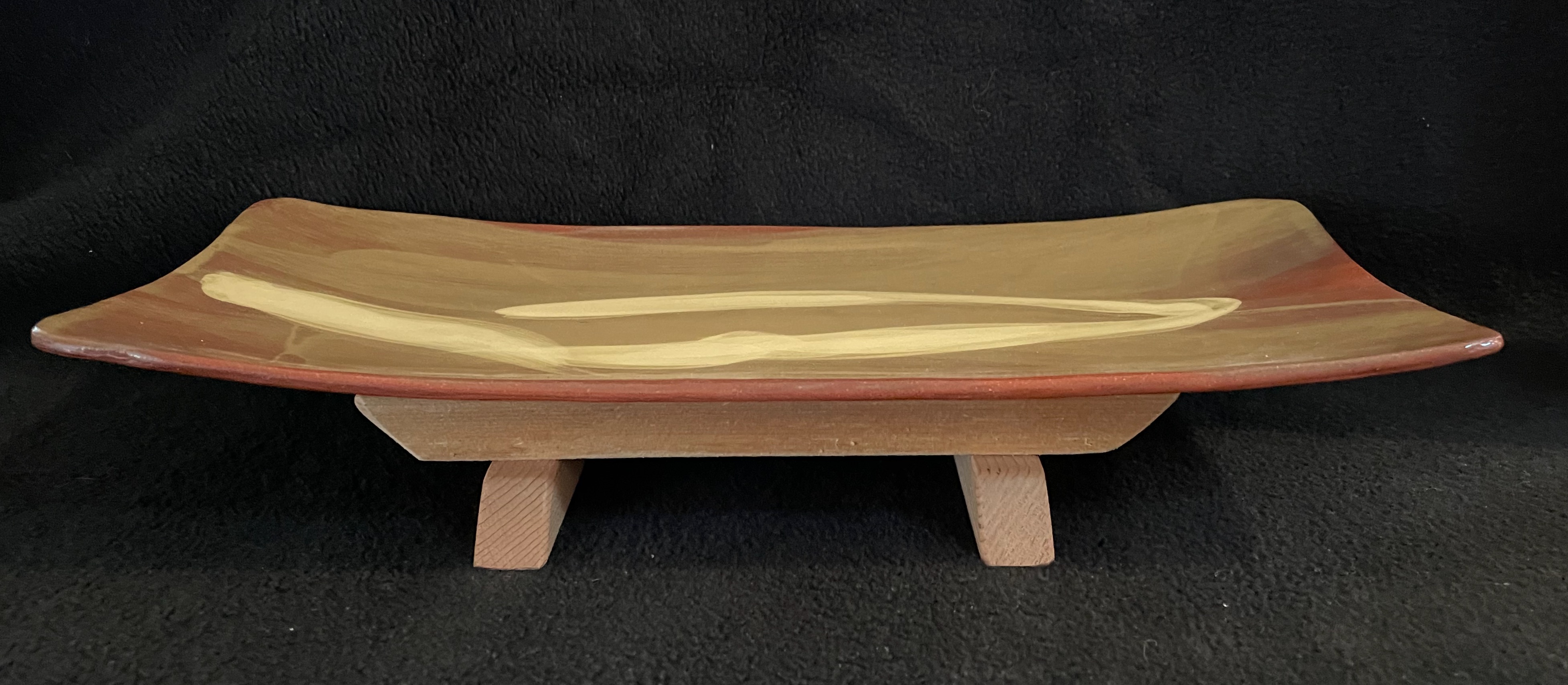 Wabi Sabi West Coast 
 Slip decoration, clear glaze, tray or platter, dishwasher safe
12" L X 1" H