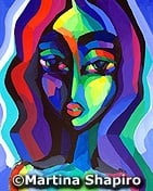 woman in blue and purple painting