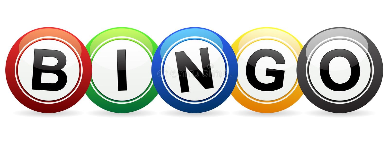Colorful bingo balls spelling out BINGO in red, green, blue, orange, and black.