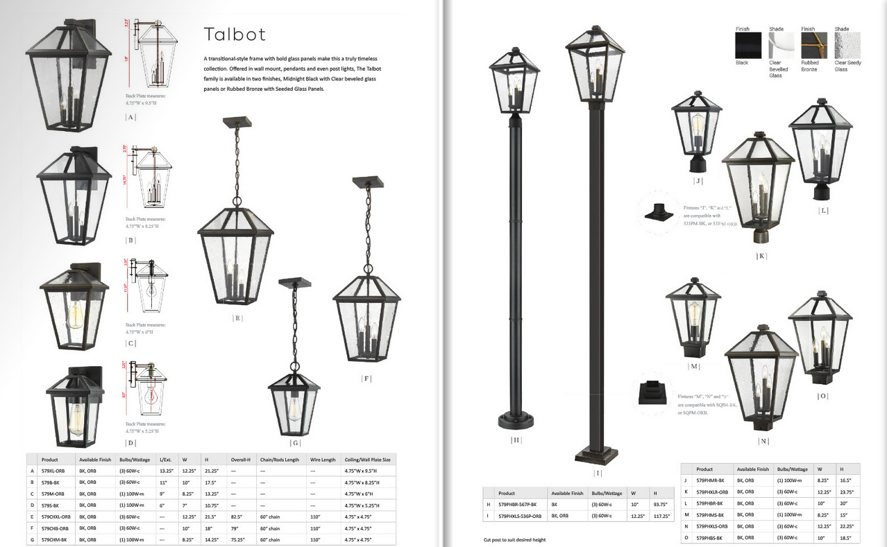 107 Talbot Collection
Available in Black or Oil Rubbed Bronze
Starting at
Regular Price $187.99
On Sale $168.99 