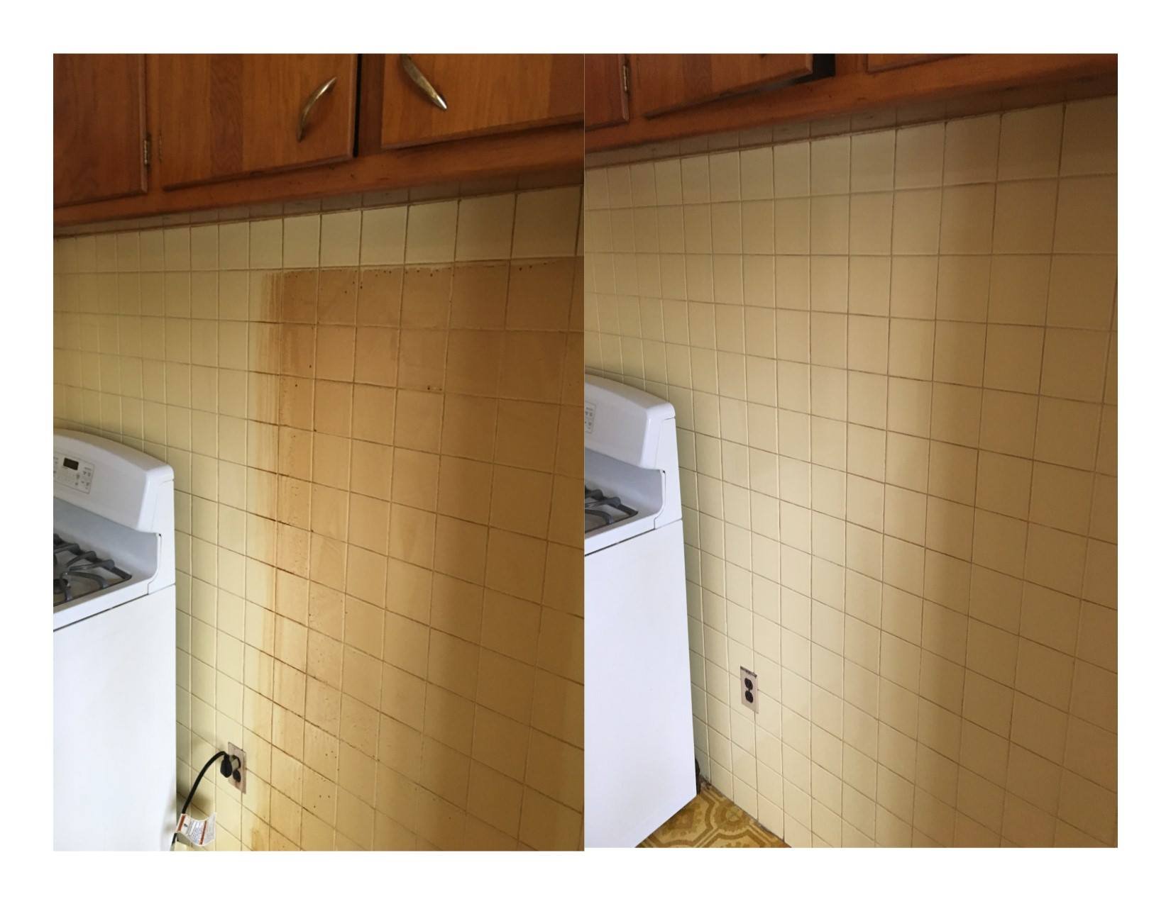 Kitchen Tile Wall Before and After Deep Cleaning