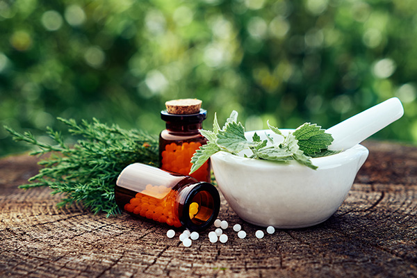 Bottles of homeopathic globules