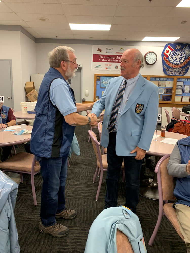 Rick Wright Presented a blue Jacket to Dave Graham. Dave has been instrumental in the building and maintenance of both Peacekeepers and Buffalo Parks as well as an active member of the Chapter.