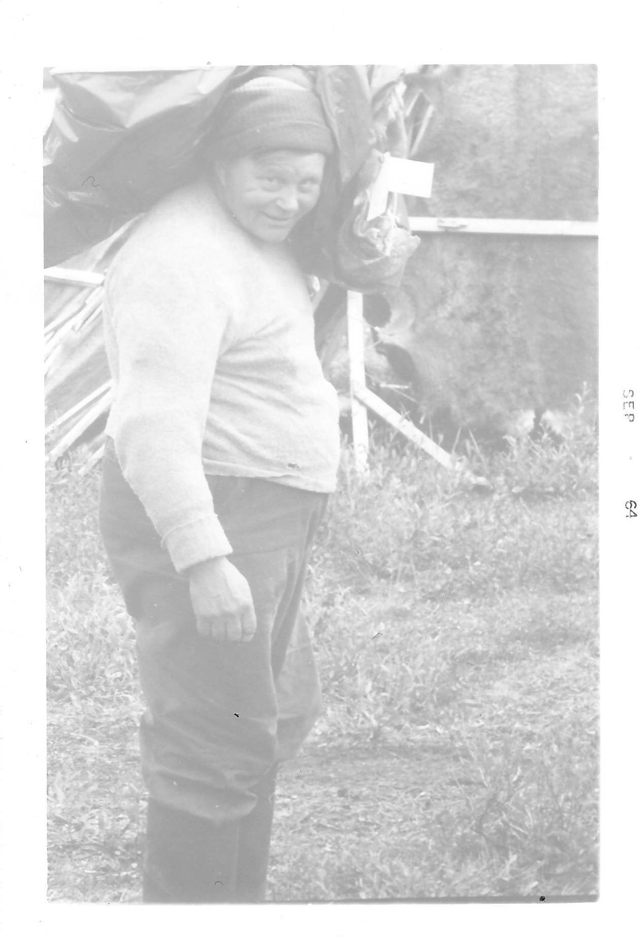 This photo is described as "Packing Reindeer at swimming point, Richards Island NWT August 1964." We don't recognize the person doing the packing and were hoping you could help!
2010.80.620 / Fort Vermilion Experimental Farm