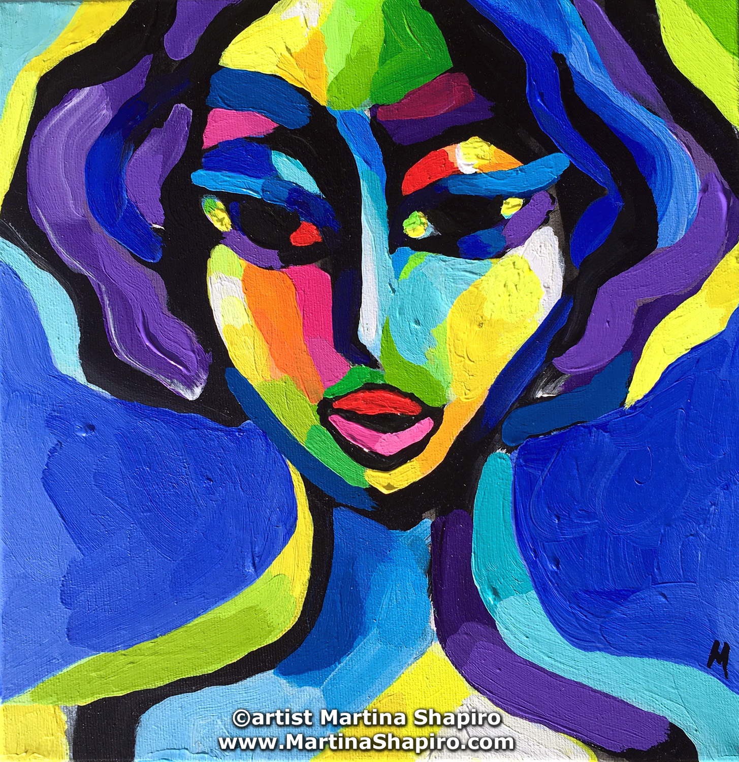 Abstract Woman on Blue original contemporary painting by Martina Shapiro