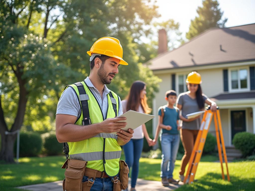 Construction worker in safety gear at a building site with heavy machinery and cranes.