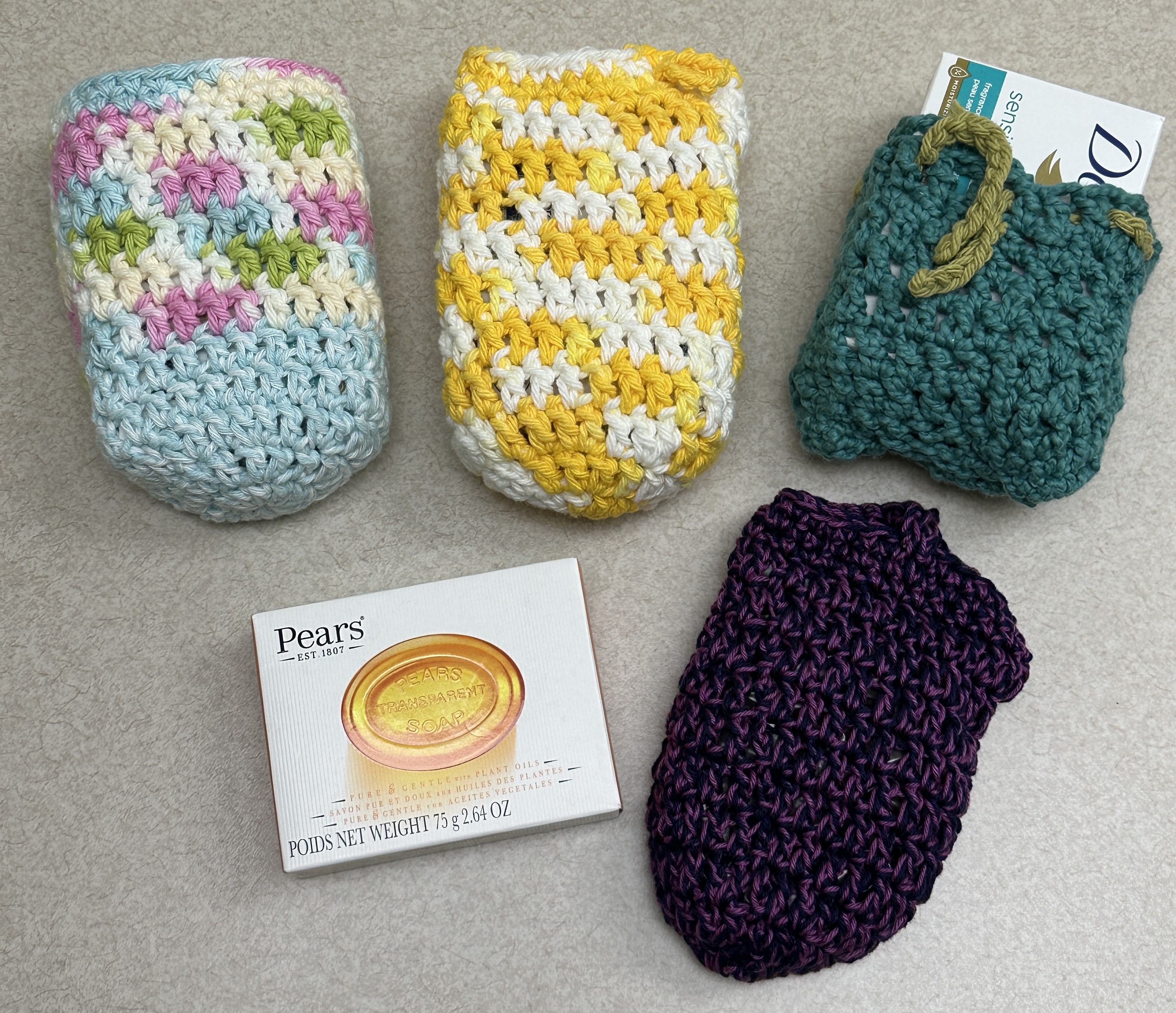 Gift bag for Seniors - Soap holders made by the knitting group