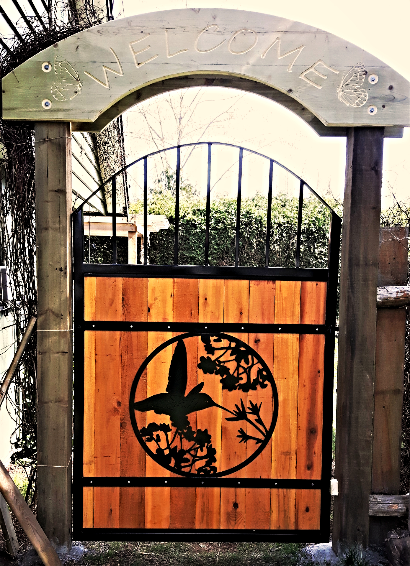Custom garden gate and pergola