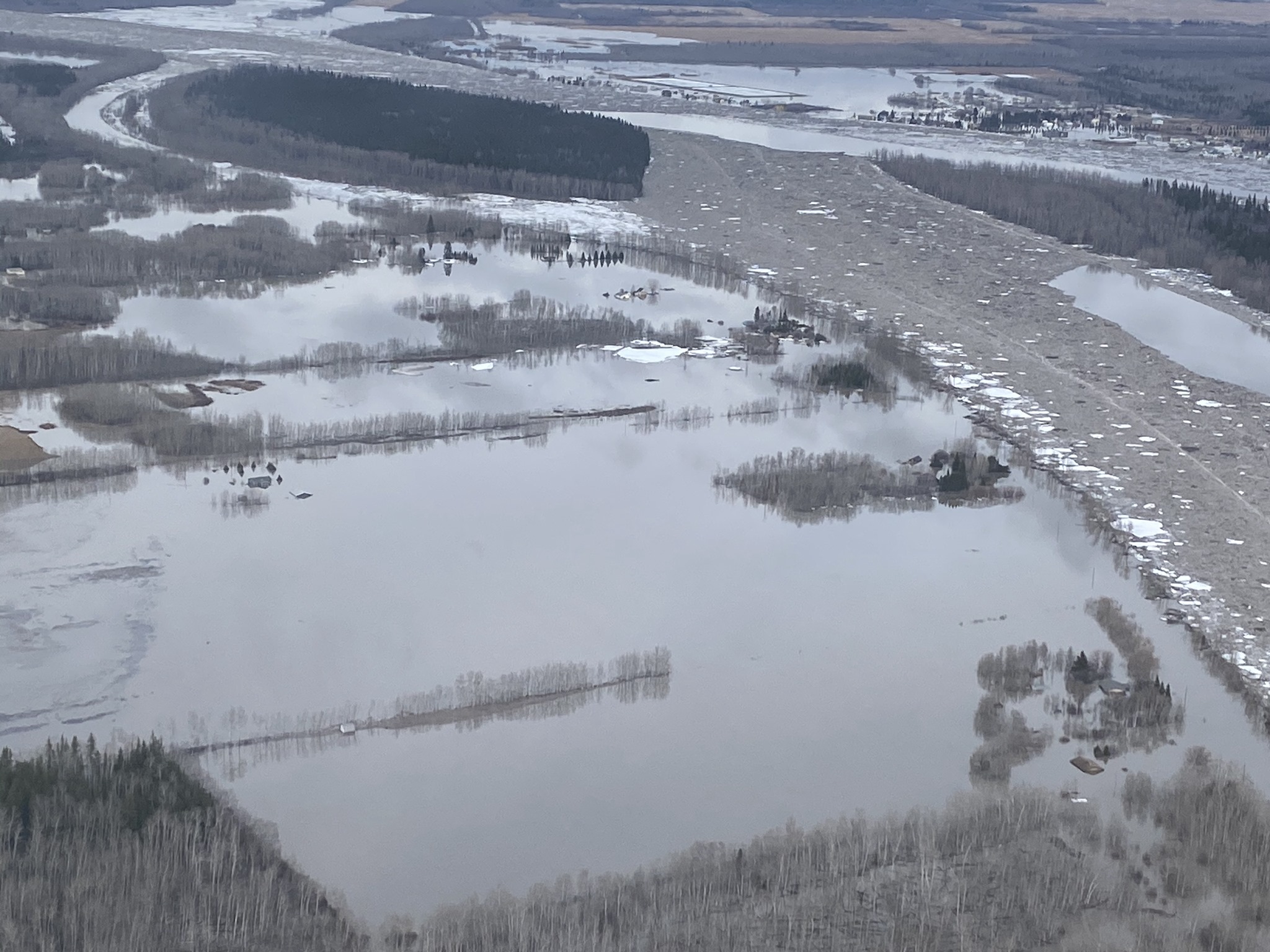 Buttertown flooded in spring of 2020. Facing south east - notice Fort Vermilion in top right corner. 
Photo Credit: Jake Fehr
