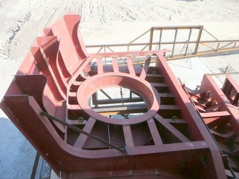 One of the drive beds fitted on the vessel.  This complex steel structure is the seating for one of two Voith Schneider Propeller units.