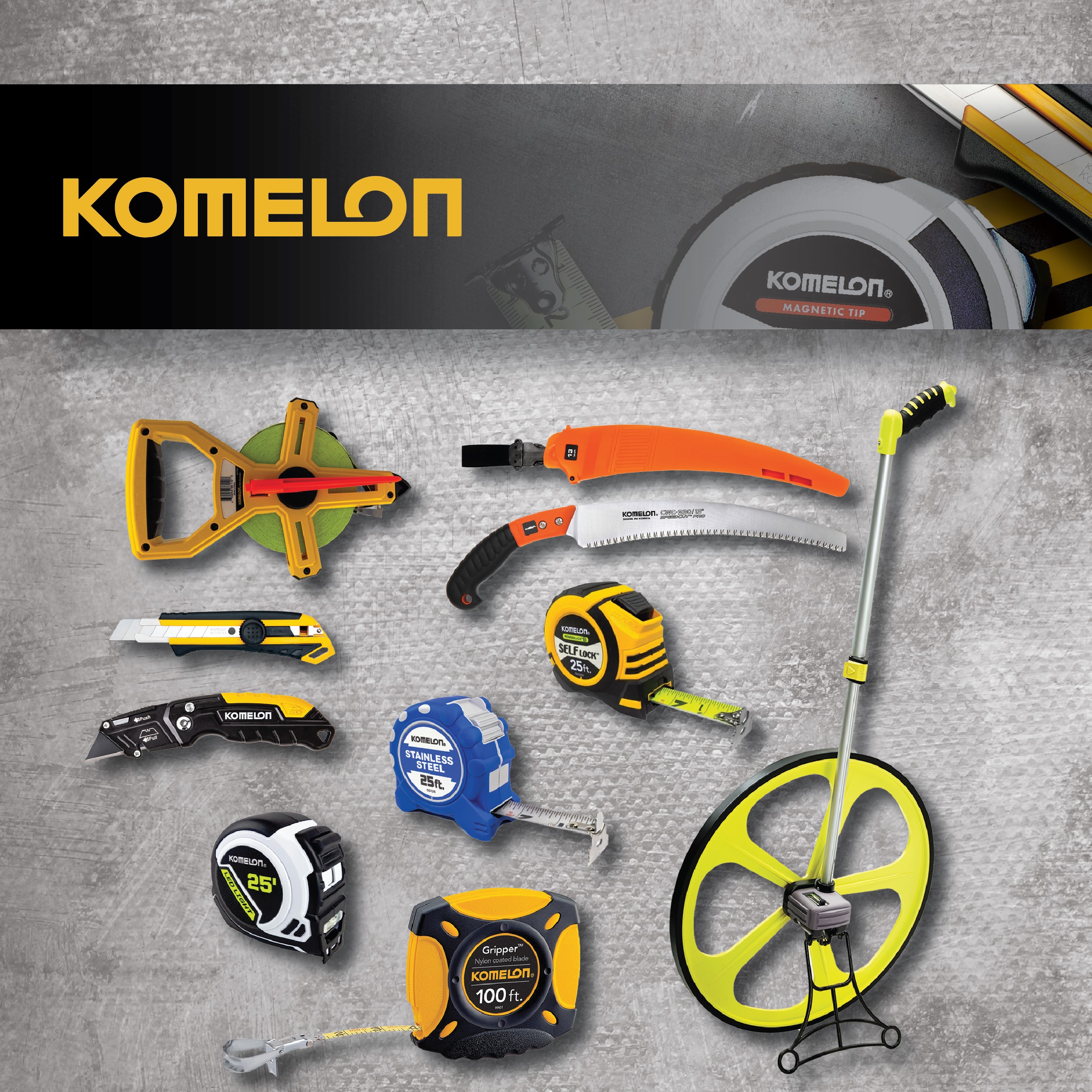 KOMELON - Complete Line Of High Quality And Specialty Measuring Devices. Tape Measures, Measuring Wheels & More | Utility Knives | Carpenter's And Pruning Saws.