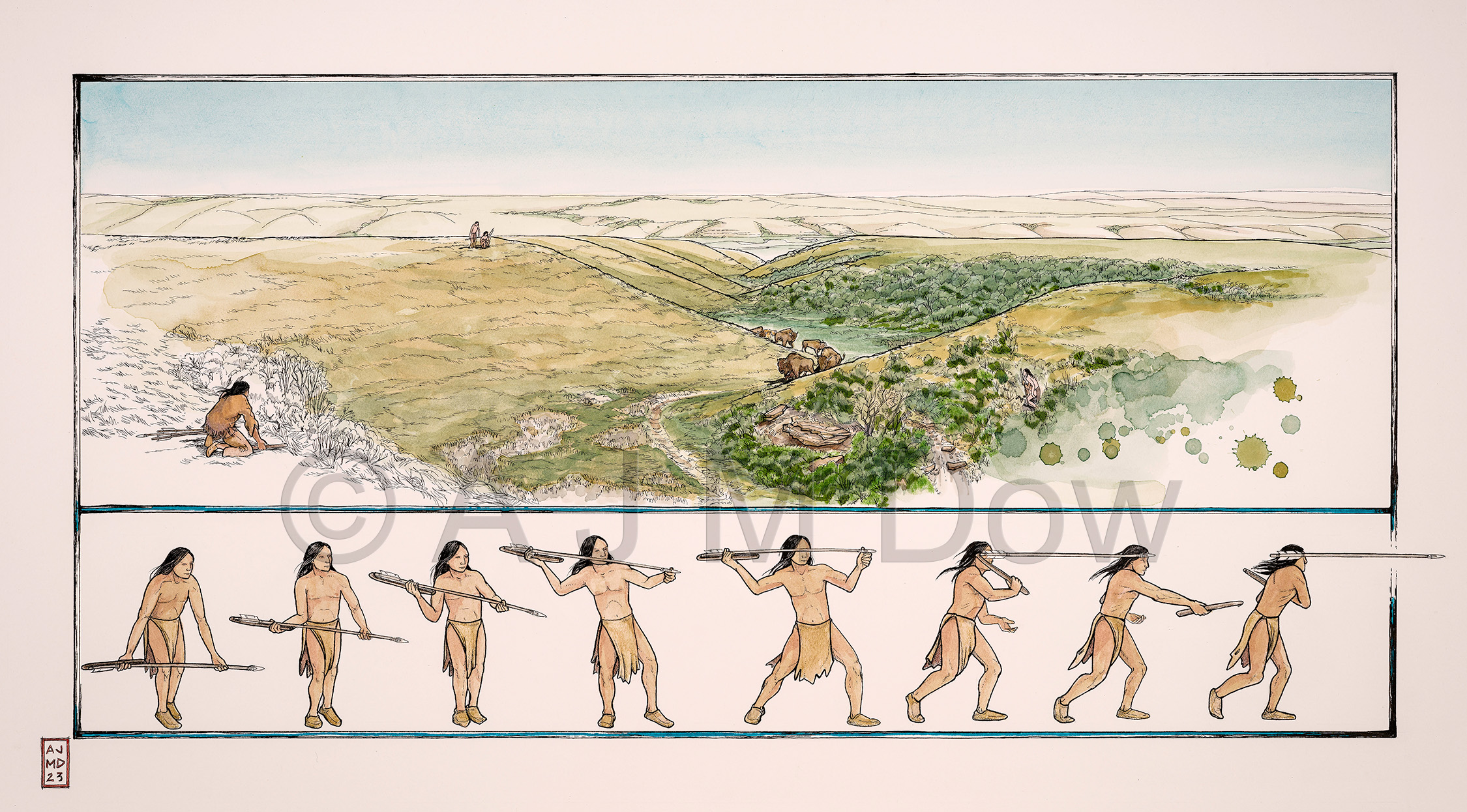 "Opportunistic Hunt & Dart Thrower Technology" Commissioned illustration for City of Calgary Parks.