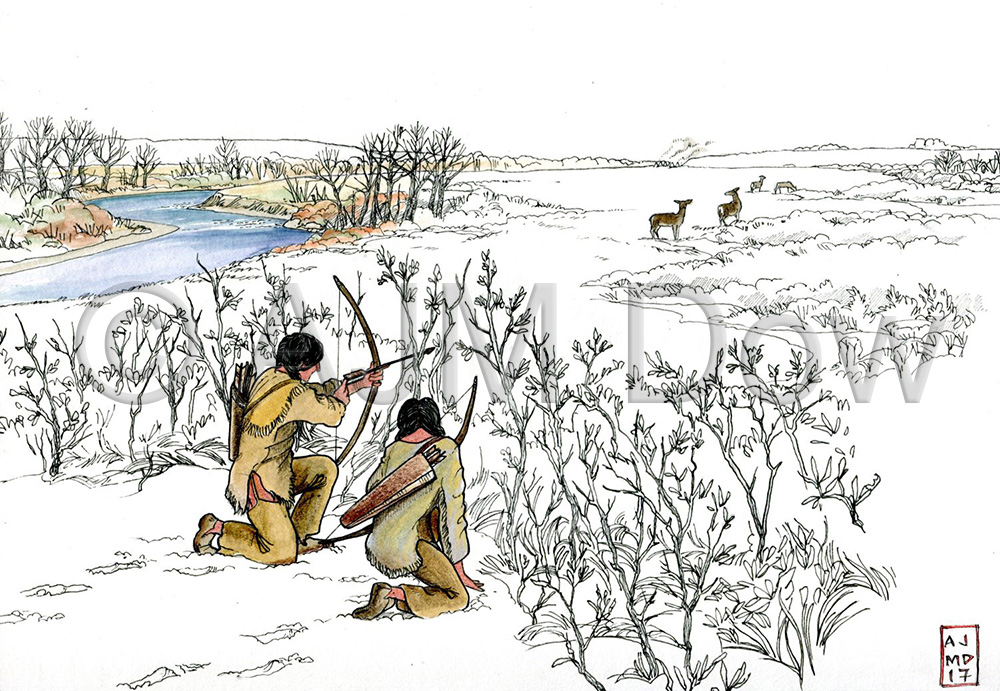 Commissioned illustration for Lifeways of Canada Limited "2016 Southern Alberta flood investigation at sites EePl-261 and EdPm-7
on the Highwood River" by J. Roe, A. Allen and B. Reeves as contributing chapter in "After the Flood: Investigations of Impacts to Archaeological Resources from the 2013 Flood in Southern Alberta", Archaeological Survey of Alberta Occasional Paper No. 37 (ISBN: 978-1-4601-3765-9)