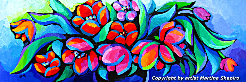 Tulips on Blue original painting by artist Martina Shapiro