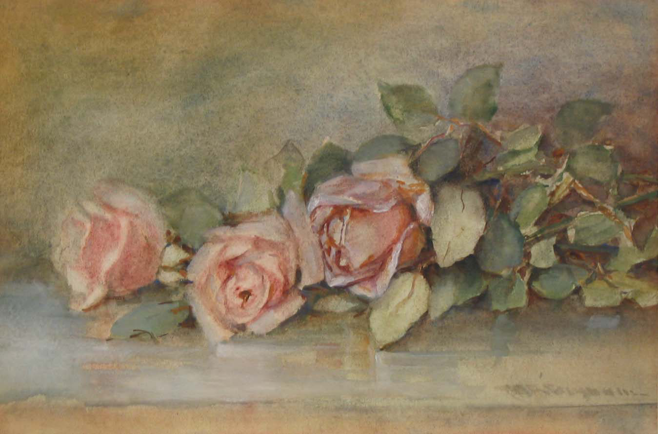 Mary Digman, Roses, watercolour on paper, not dated, 9.5x14"