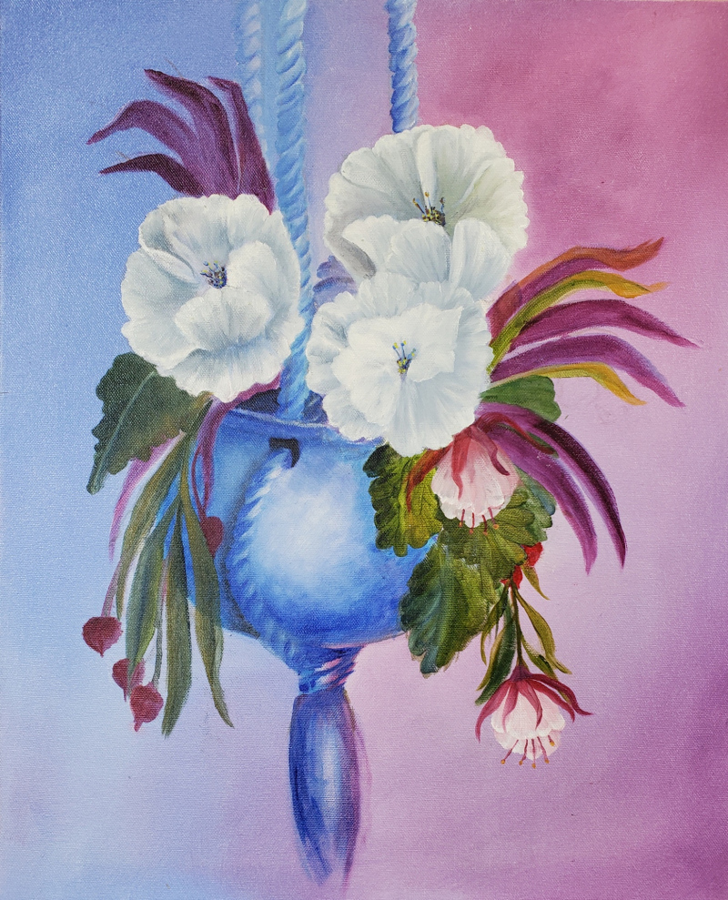 Flowers in a Blue Pot-Inspired by Annette Kowalsk