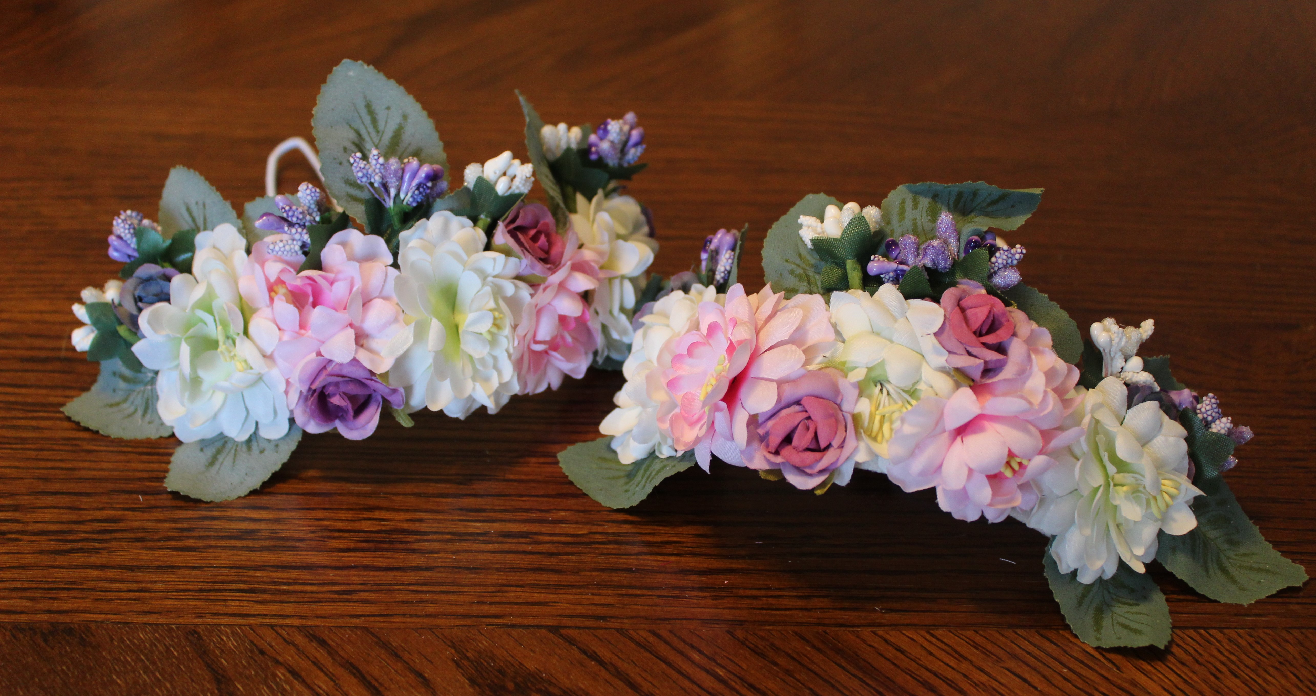 Flower Crowns with toggle; available in 3 sizes (also available as a collar flower with velcro attachment)