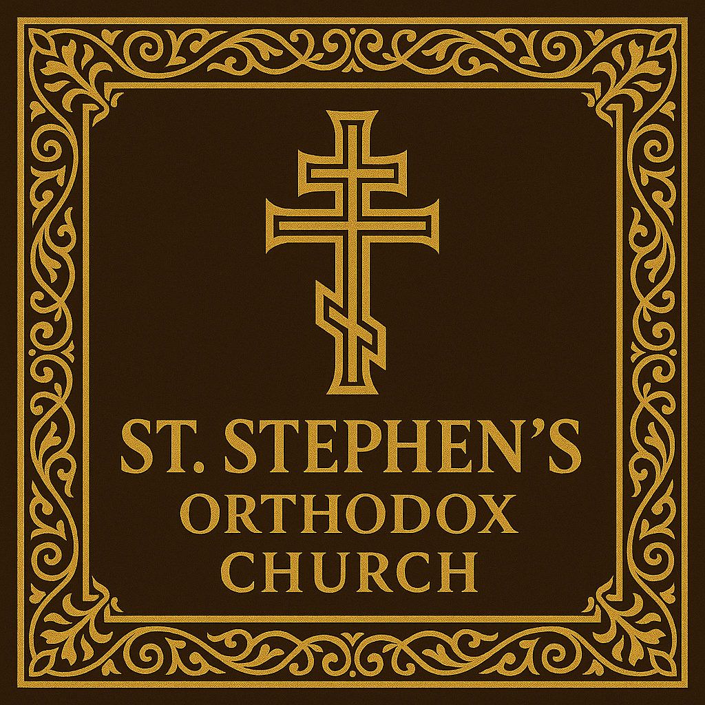 Illustration of St. Stephen holding a cross and books, with text 'Welcome to St. Stephen's Orthodox Church.