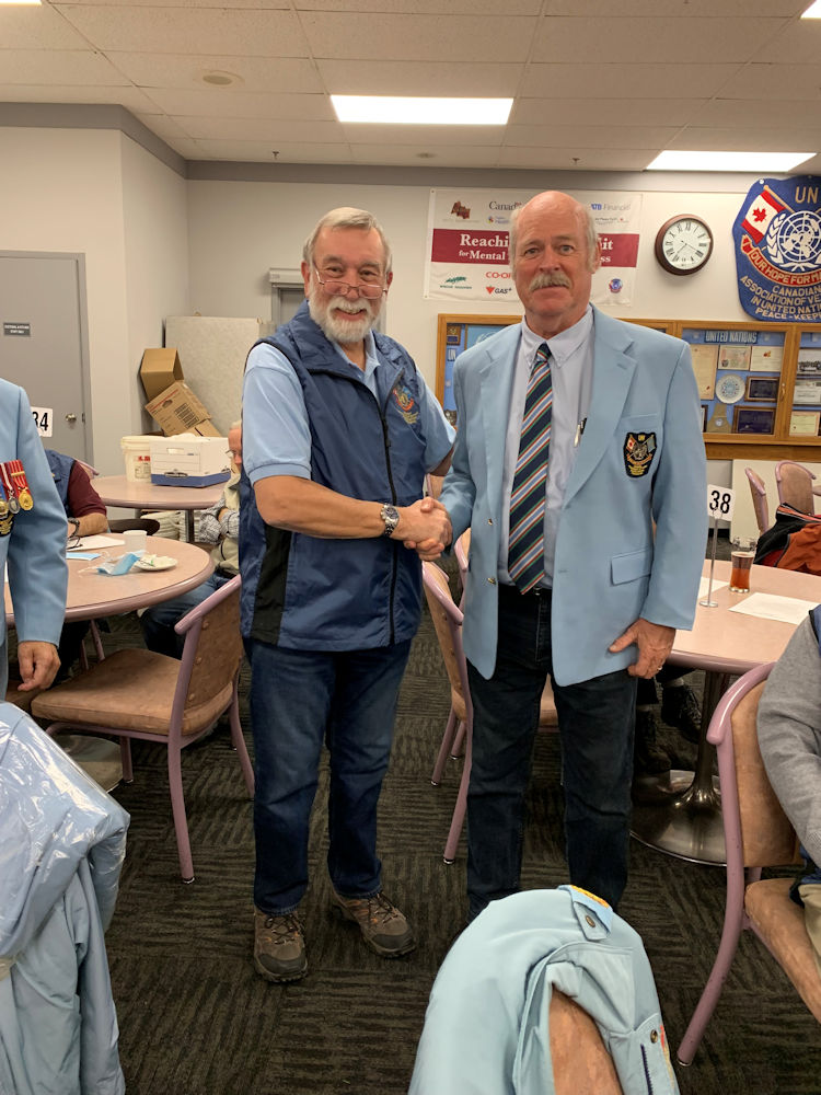 Rick Wright Presented a blue Jacket to Dave Graham. Dave has been instrumental in the building and maintenance of both Peacekeepers and Buffalo Parks as well as an active member of the Chapter.