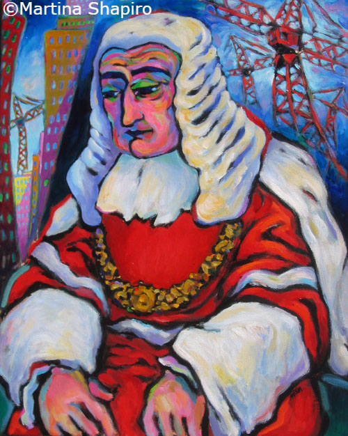 Building Precedents, original painting of judge lawyer by artist Martina Shapiro.