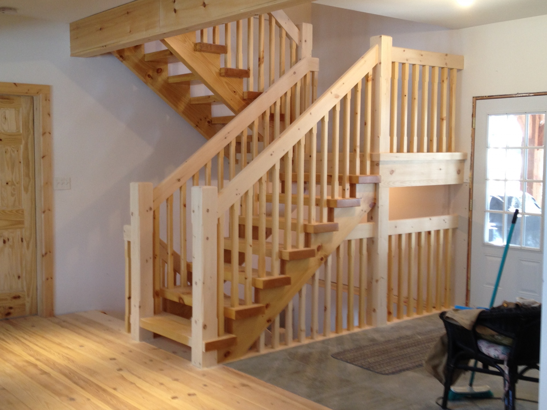 Straight pine Scandinavian style stair