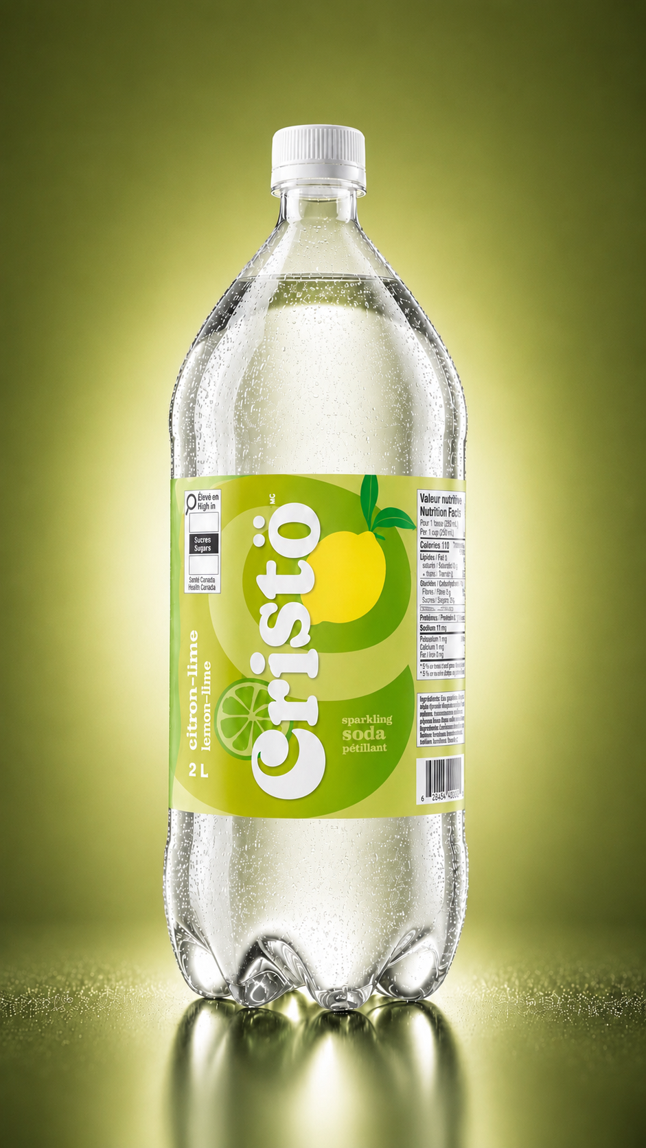 Blue canned beverage with lemon and mint design on wooden surface in a blurred cafe background.
