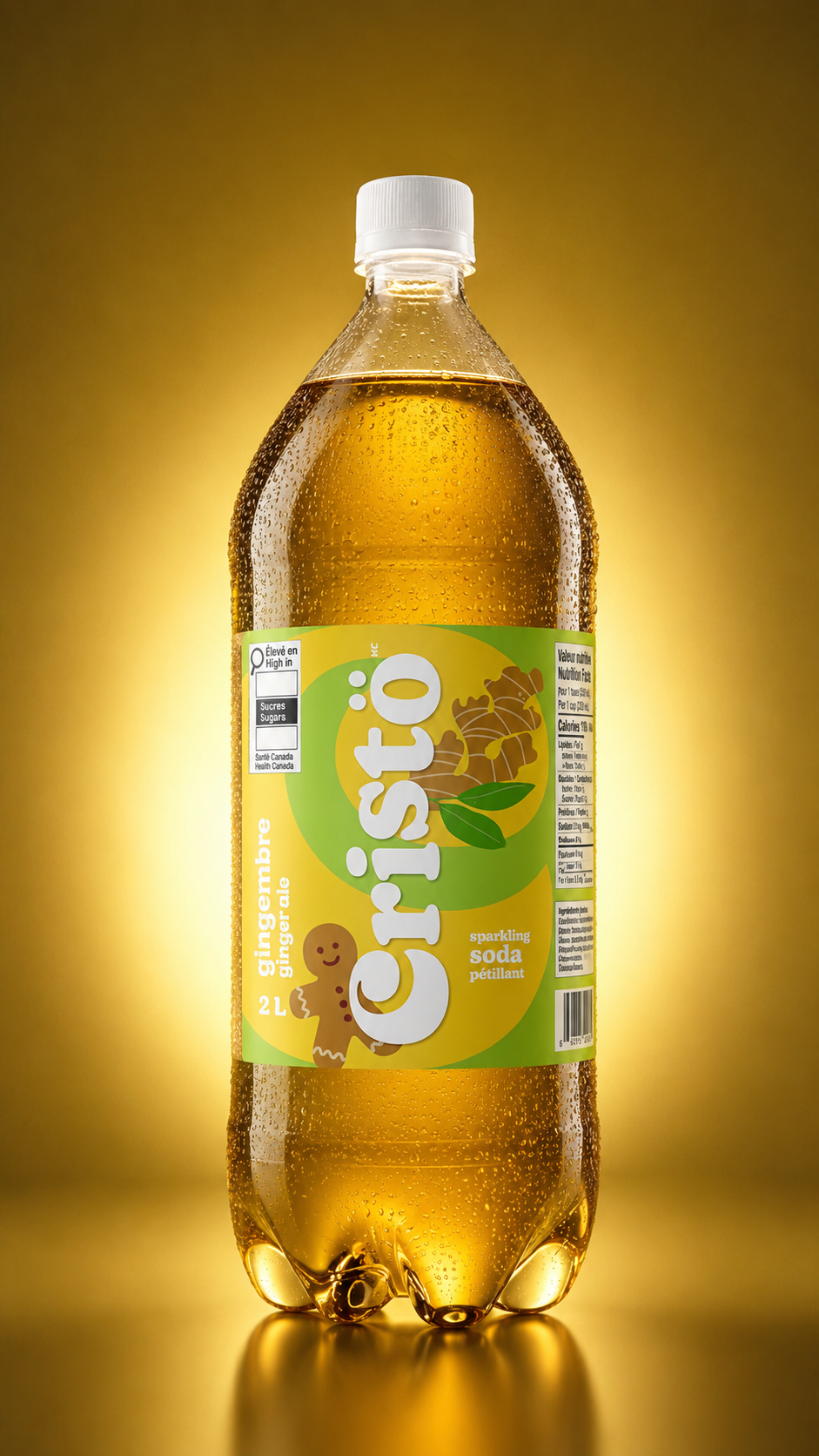 Glass with ice and two Toca Cola bottles on a table with shelves in the background.
