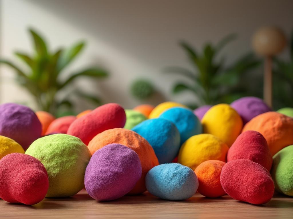 Indoor play area with colorful inflatable structures, large hanging balloons, and cushioned play equipment. Indoor play area with colorful inflatable structures, large hanging balloons, and cushioned play equipment.