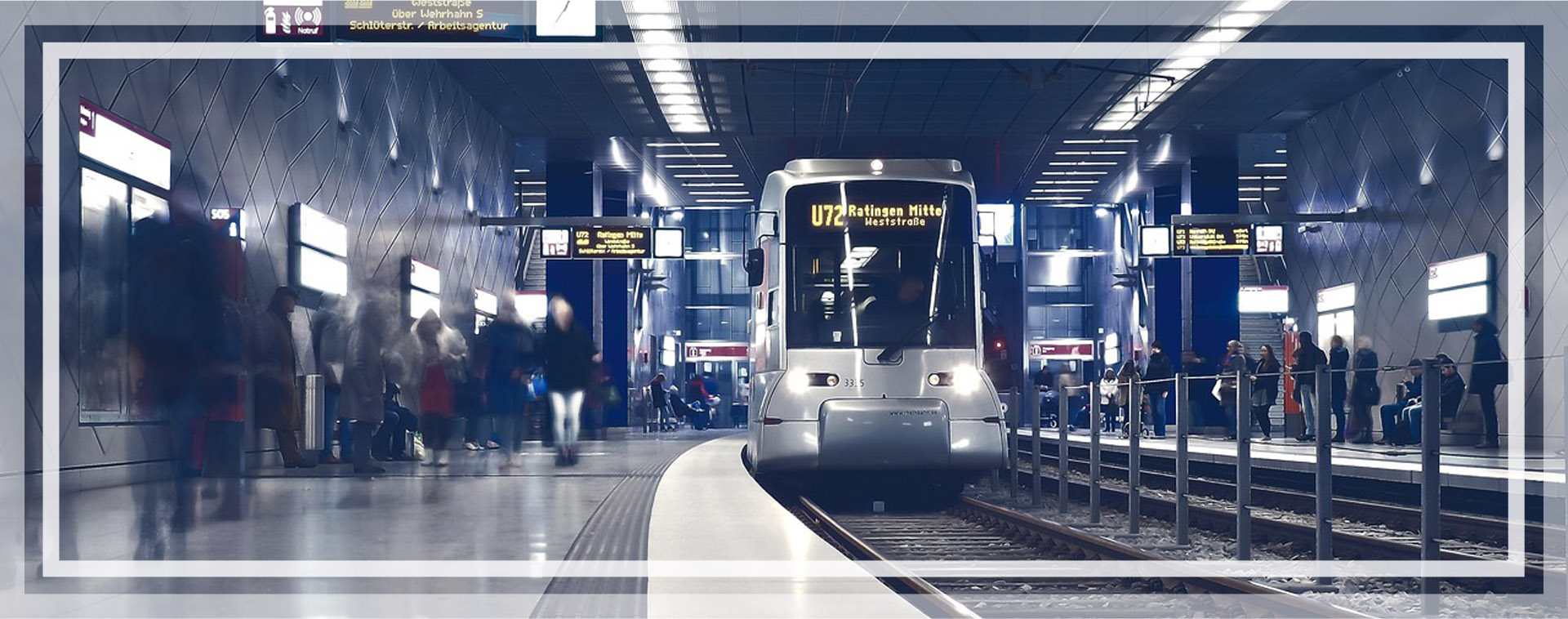 A subway moving on its tracks