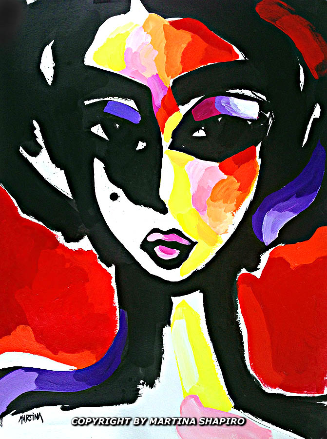 "Red and Purple Girl" original painting by artist Martina Shapiro