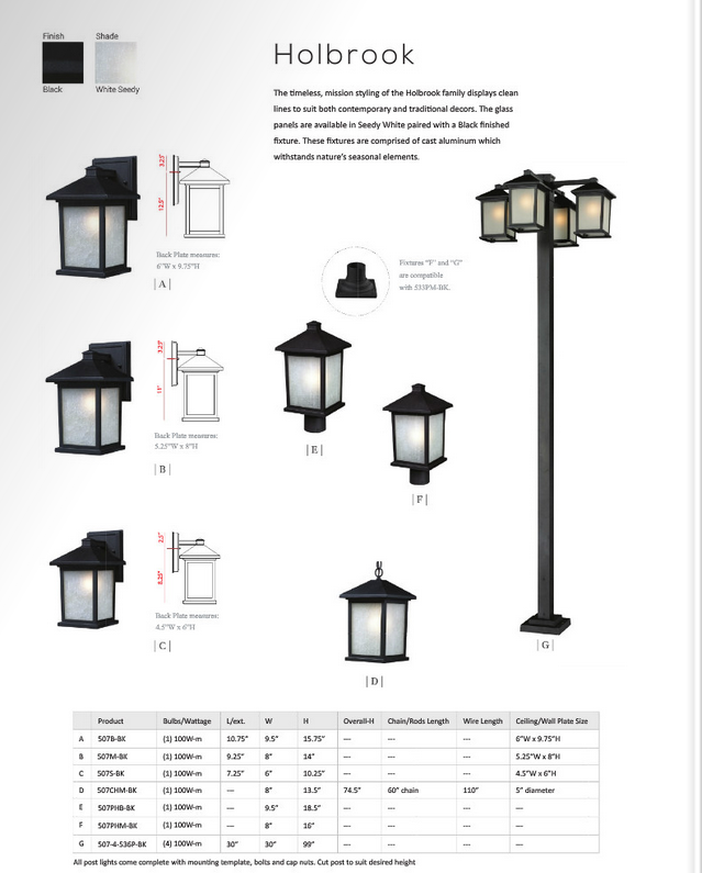 107 Holbrook Collection
Available in Black with White Seedy glass or Oil Rubbed Bronze with Tinted Seedy glass
Starting at 
Regular Price $152.99
On Sale $137.99