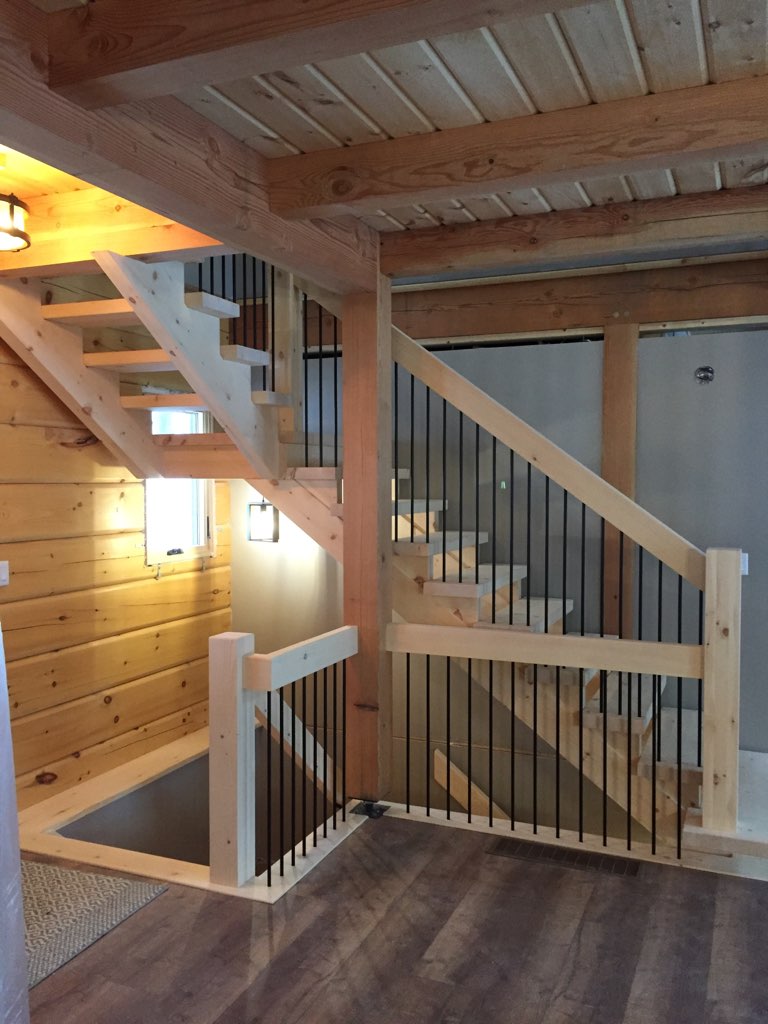 Straight pine Scandinavian style stair
