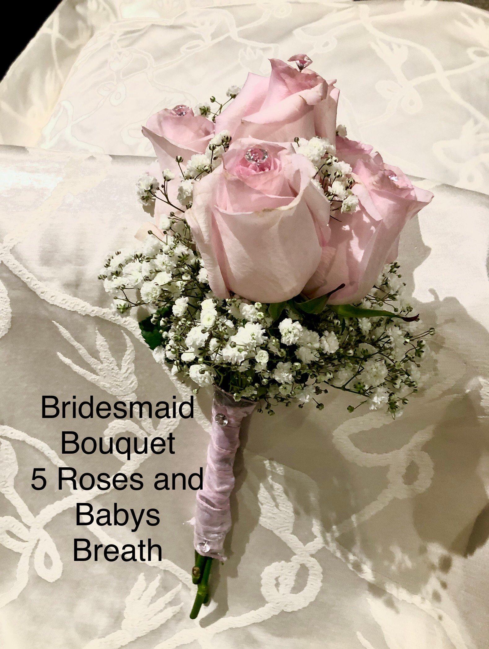 Bridesmaid Bouquet 5 Roses and Babies Breath 