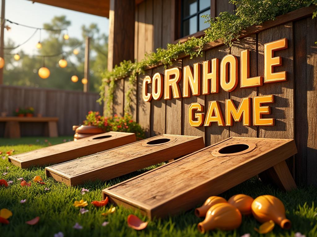 Vibrant playground with inflatable slides, bounce houses, and colorful balls on green grass, surrounded by autumn trees.