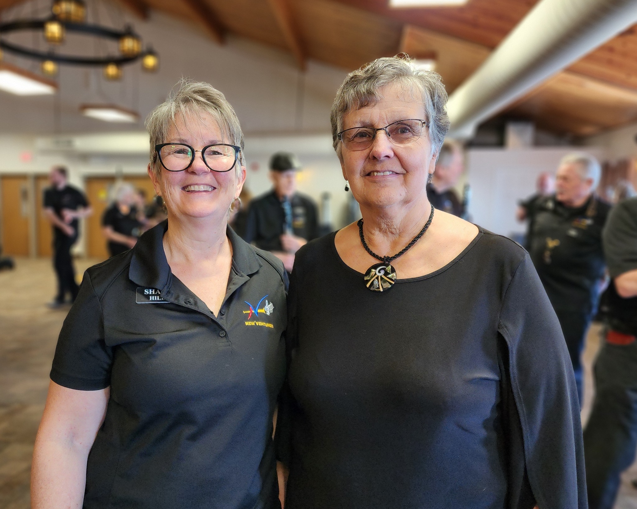 Director of the Northumberland New Ventures band Shawn Hills on the left and the Lakeshore New Horizons Band Director, Lynda Shewchuk on the right at Wilmot Creek 2024.