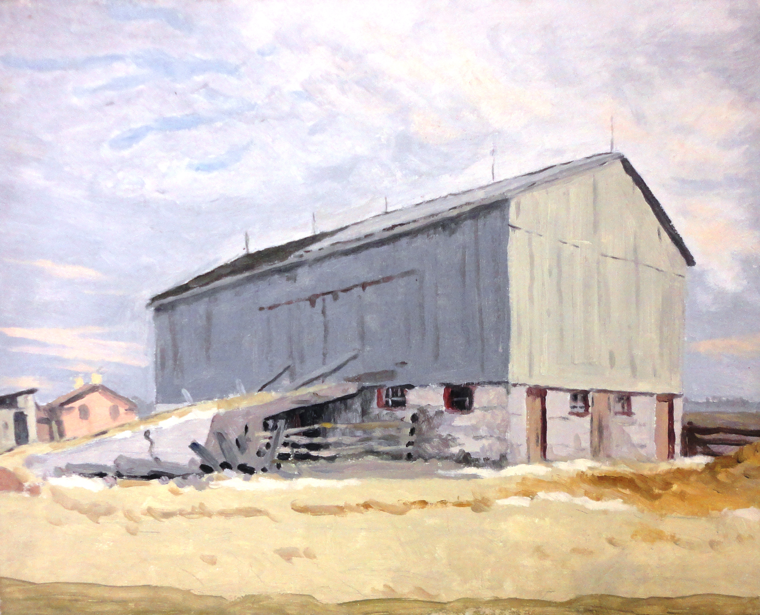 Untitled, barn, Oil on board