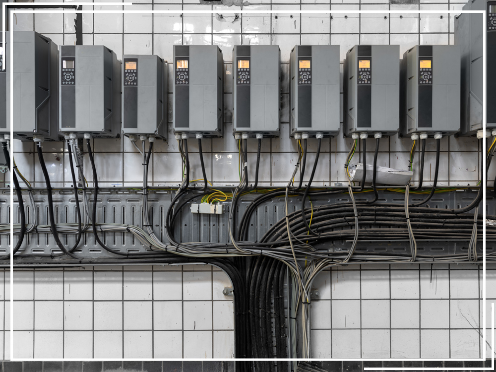 Several electrical boxes in a row