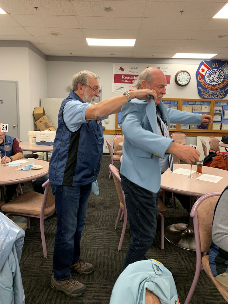 Rick Wright Presented a blue Jacket to Dave Graham. Dave has been instrumental in the building and maintenance of both Peacekeepers and Buffalo Parks as well as an active member of the Chapter.