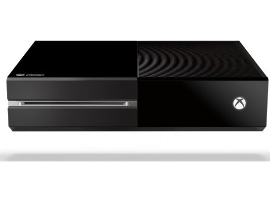 Black gaming console with Xbox logo on white background.