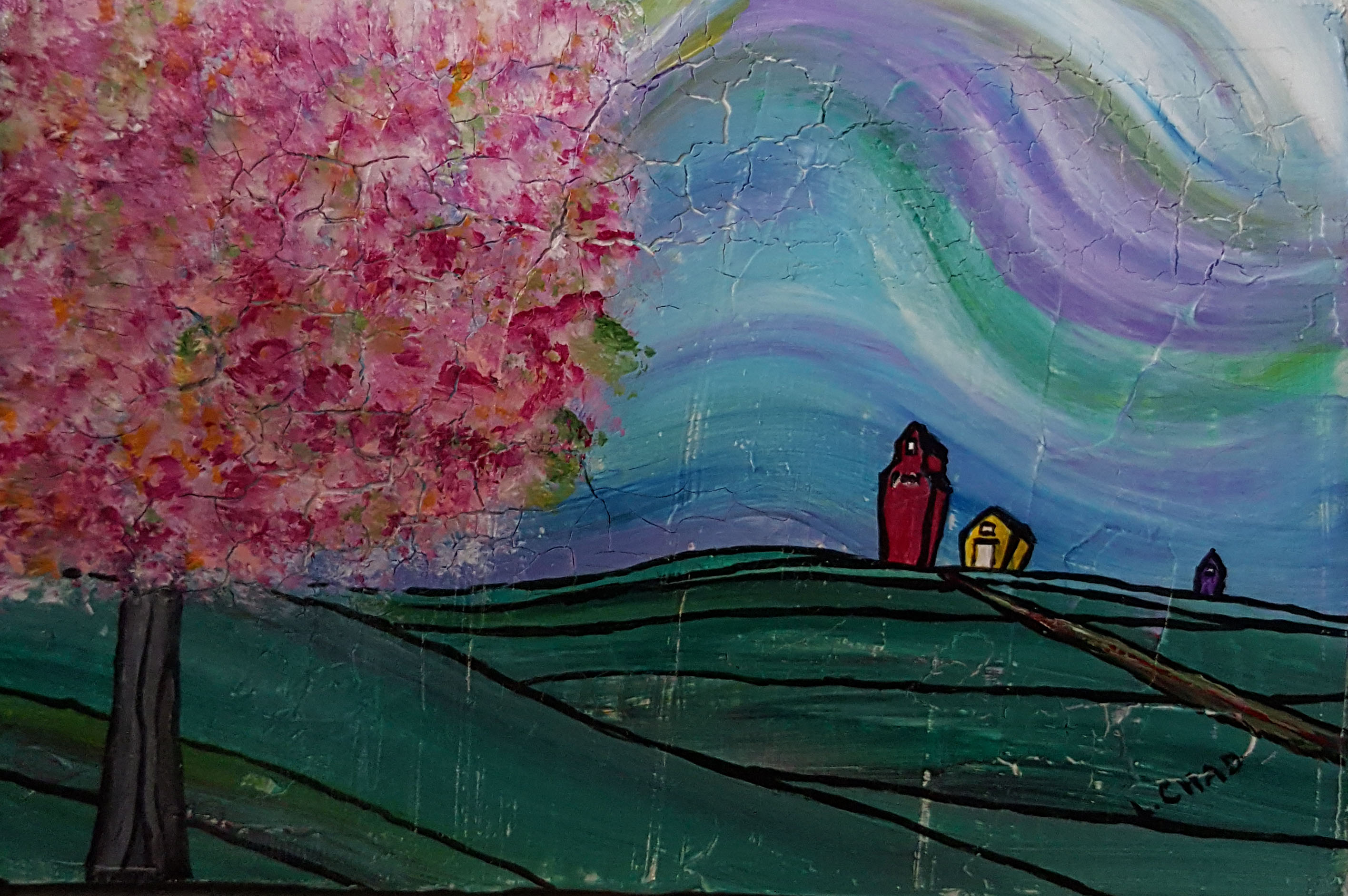 "Crabapple Prairie" [2015]
Acrylic on canvas. 4.75" x 7" (unframed with easel)
SOLD