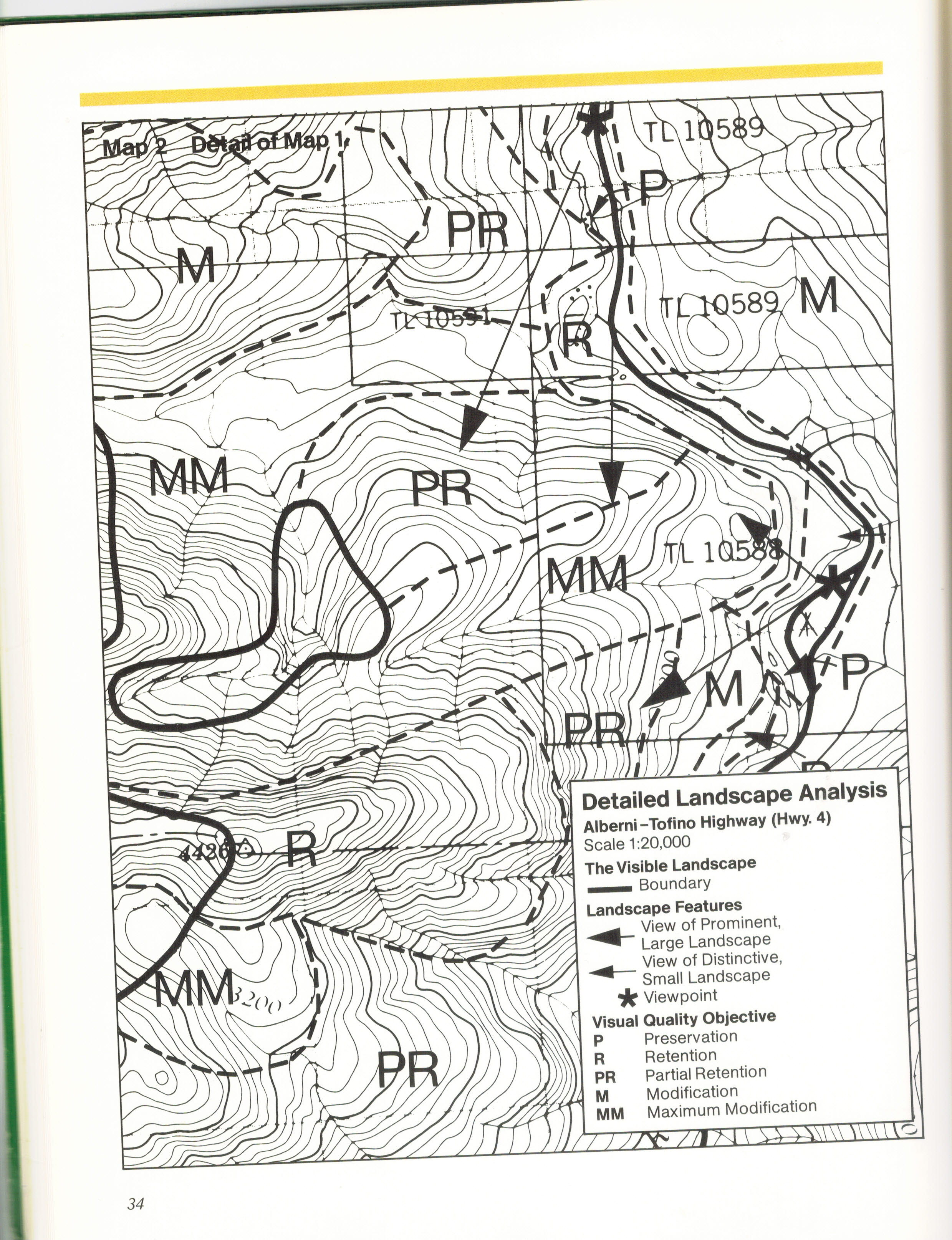 Original Visual Quality Objectives for Alberni-Tofino Highway Visual Landscape Inventory mapped by KB Fairhurst 1980.