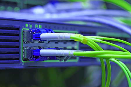 Optic Fiber Cables Connected to Data Center