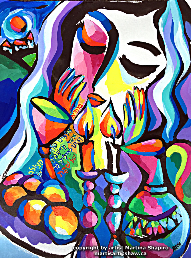 Shabbat Blessing with Challah painting by artist Martina Shapiro