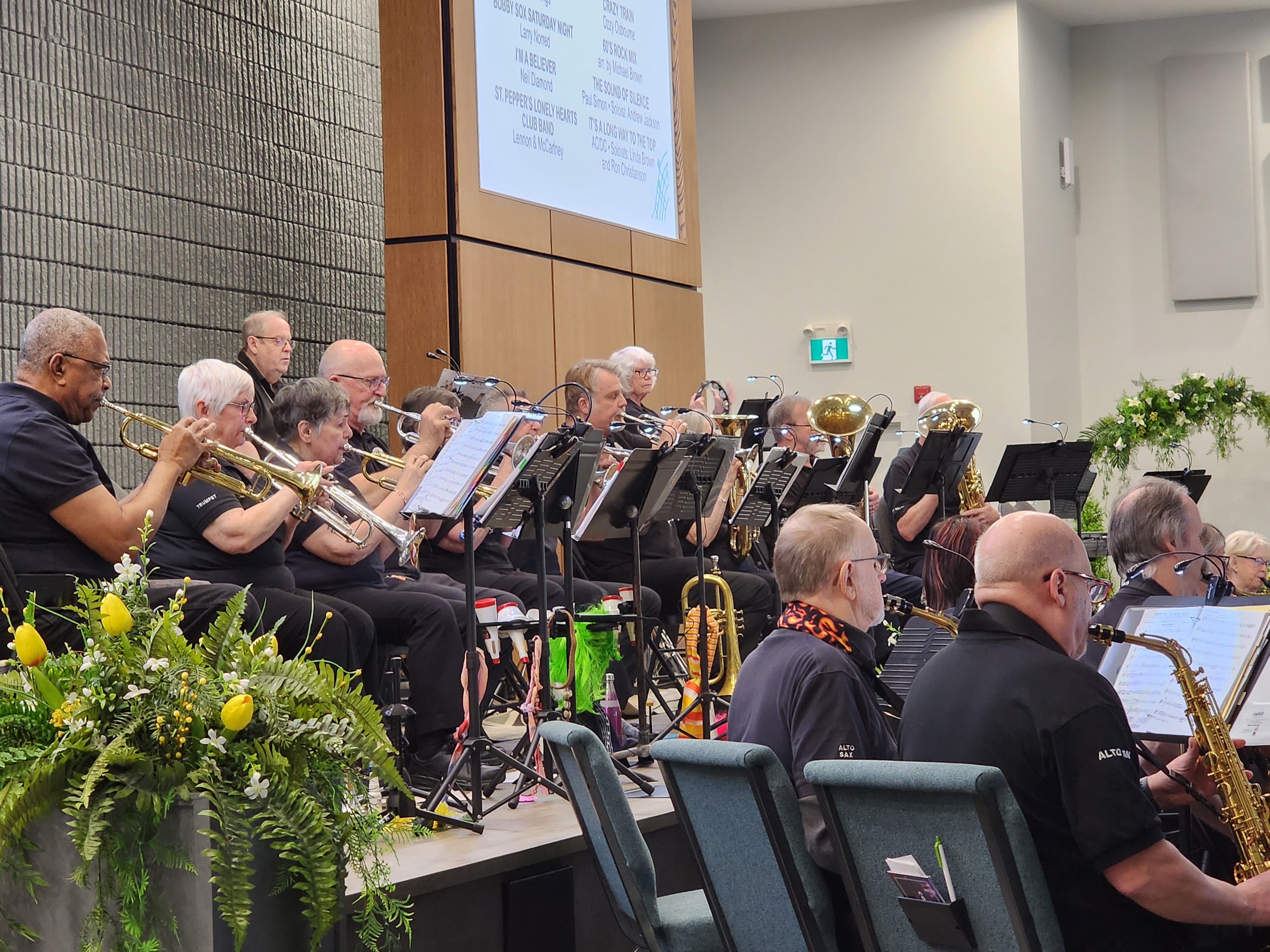 Brass Section of Lakeshore New Horizons Band at the FBC Baptist church Cobourg Ontario April 2025.