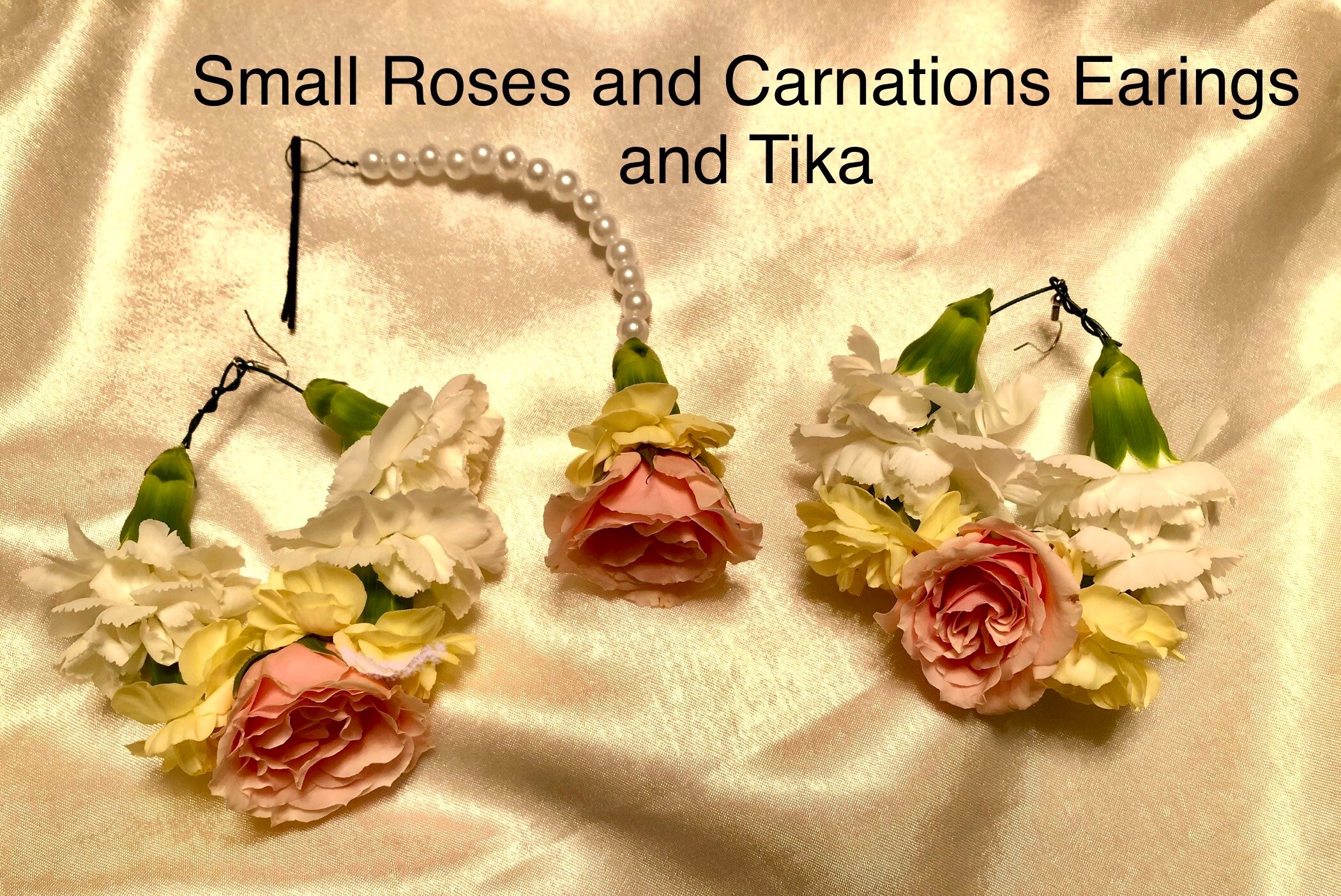 $50  Small Roses and Carnations Earings and Tika set