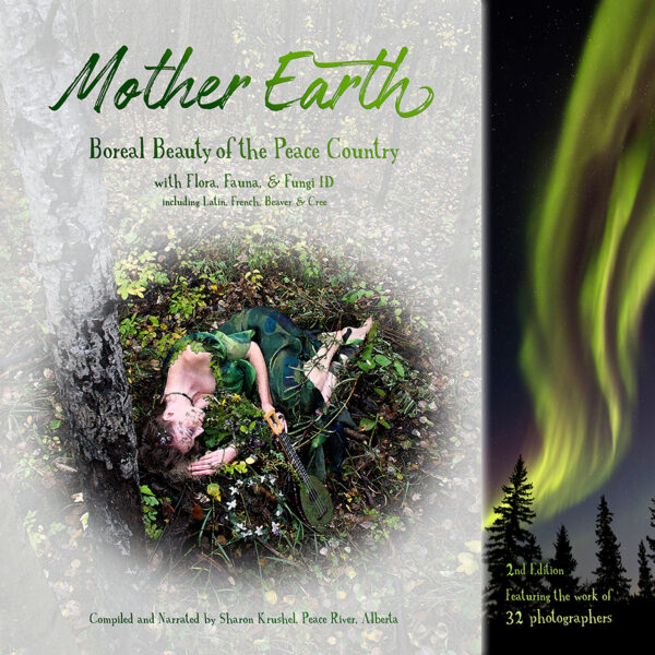 Mother Earth – Boreal Beauty of the Peace Country – with flora, fauna, and fungi ID

12″x12″ 288-page coffee table book featuring the work of 31 photographers, over 350 species, and 1,000 photos. You’ll see everything from aerial views of our majestic river to macro shots of bog moss.

Compiled and Narrated by Sharon Krushel
$85.00