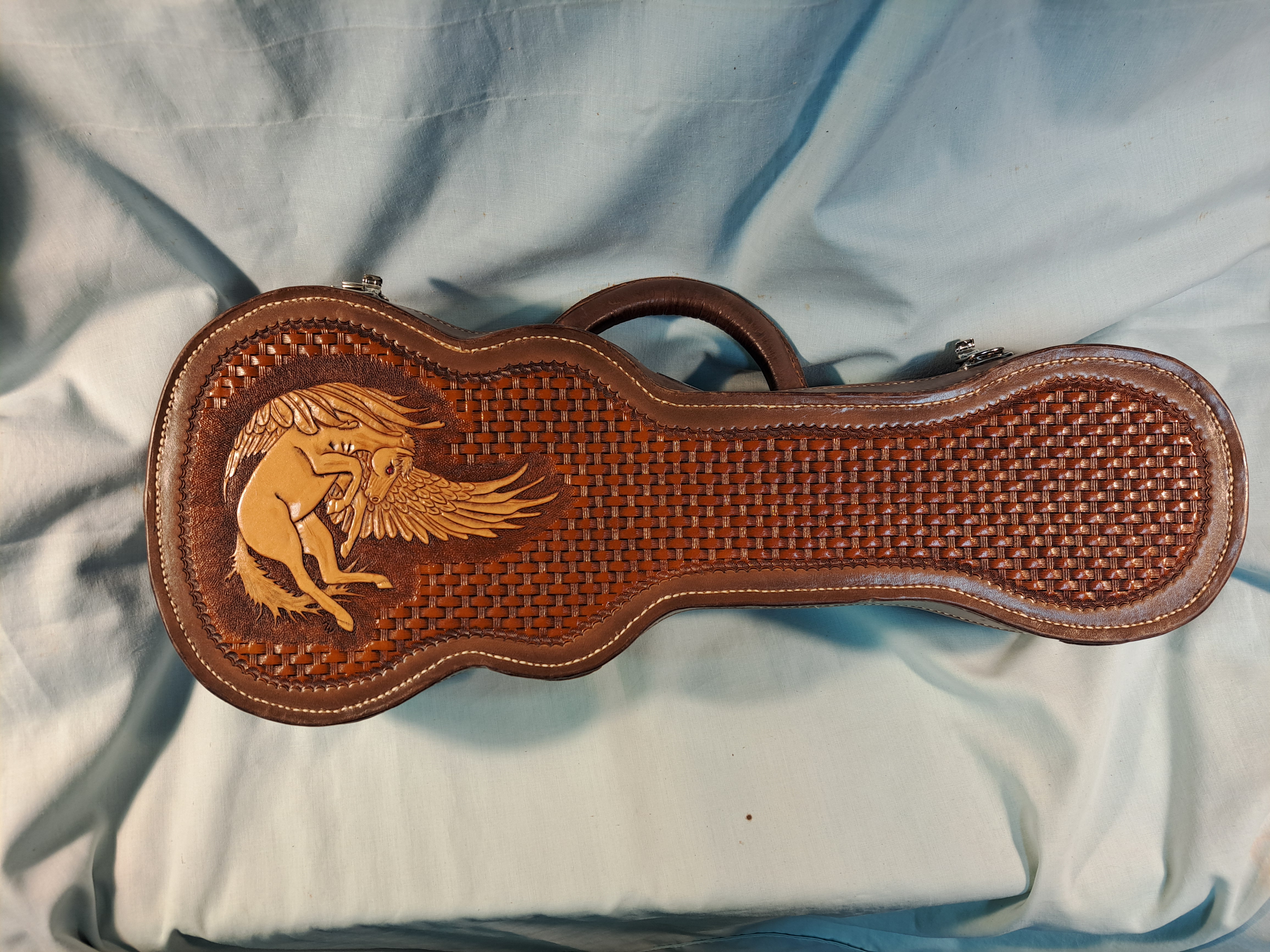 A custom leather guitar case