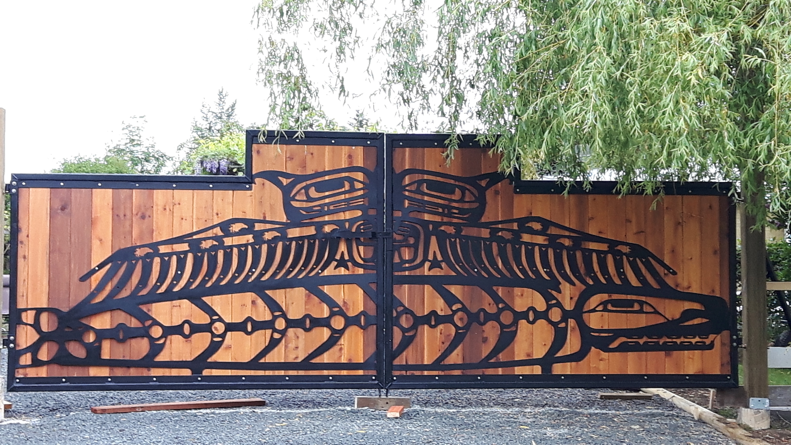 Driveway gate, custom , aboriginal, Campbell river BC, Vancouver island BC, Vancouver BC, Victoria BC, British Columbia,Alberta