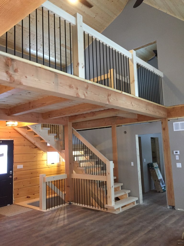 Straight pine Scandinavian style stair